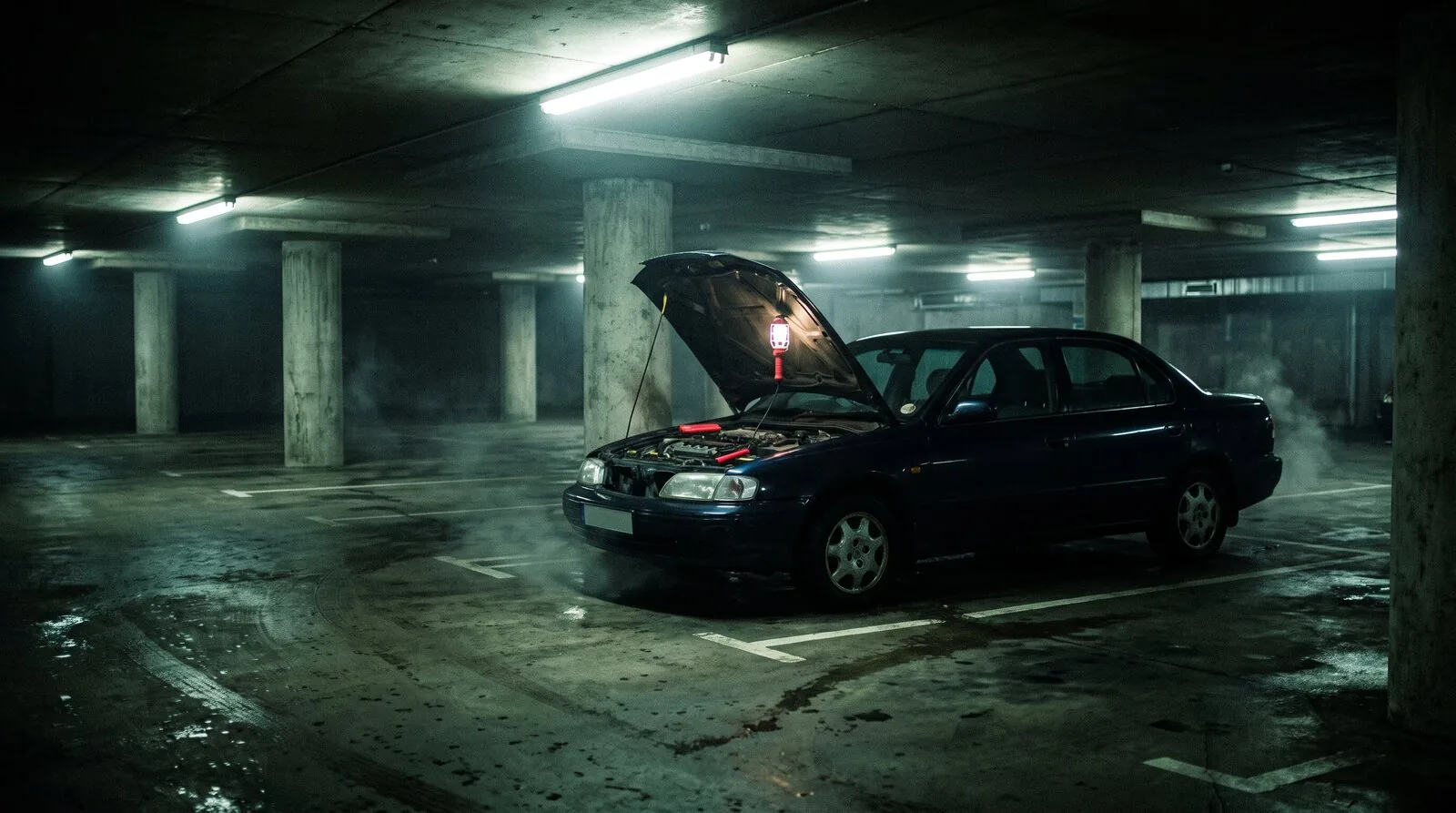 The interior of a parking garage