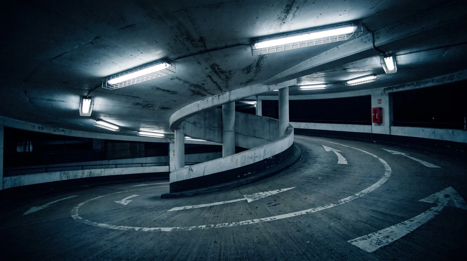 A highway ramp at night